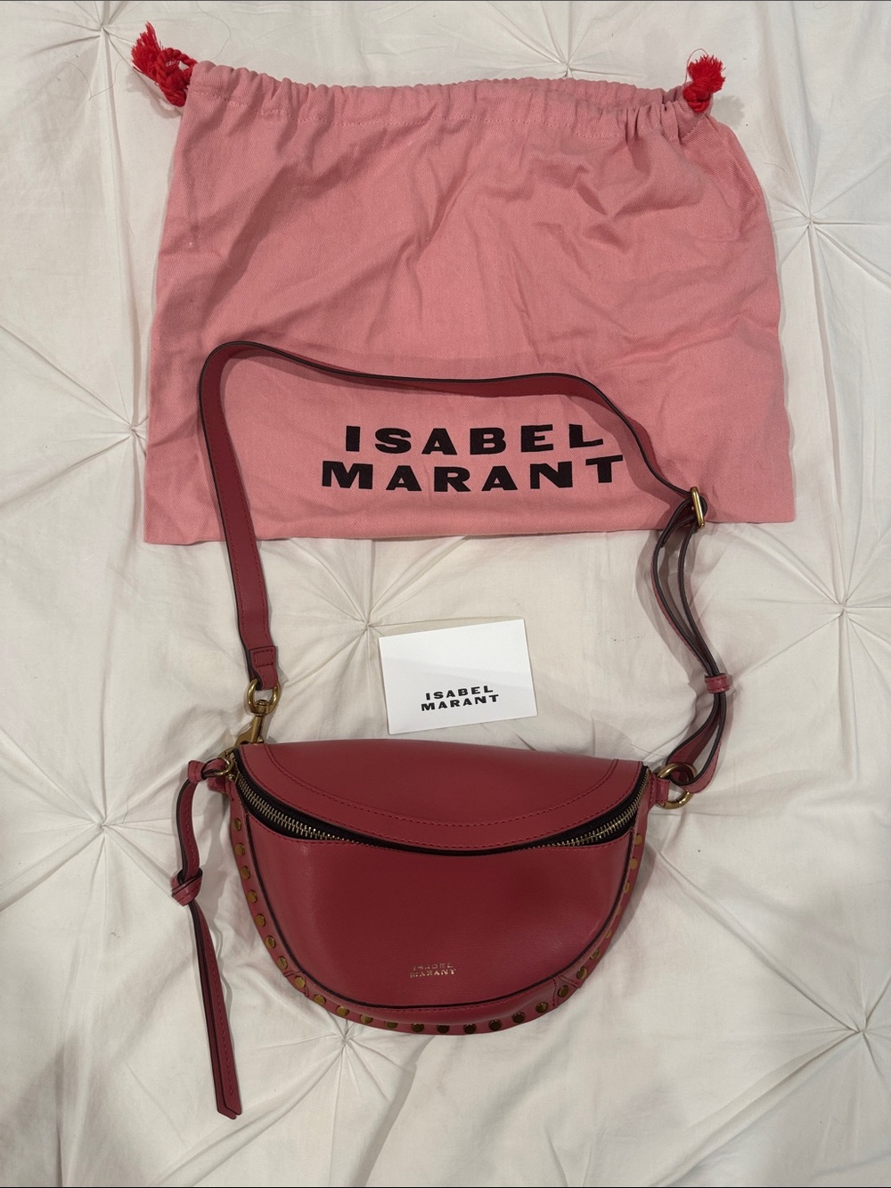 Isabel Marant Rose Red Leather Stud-Trim Crossbody Saddle Bag